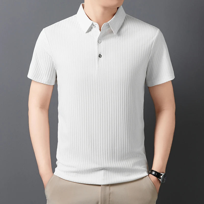 Striped Short‑Sleeve Polo Shirt