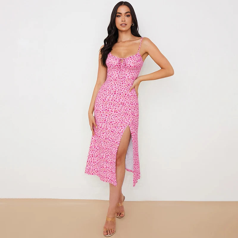 Hugcitar 2025 Sleeveless Satin Slip Floral Ruched Bandage Cut Out Maxi Dress Summer Women Fashion Sexy Party Club Robe Kpytomoa