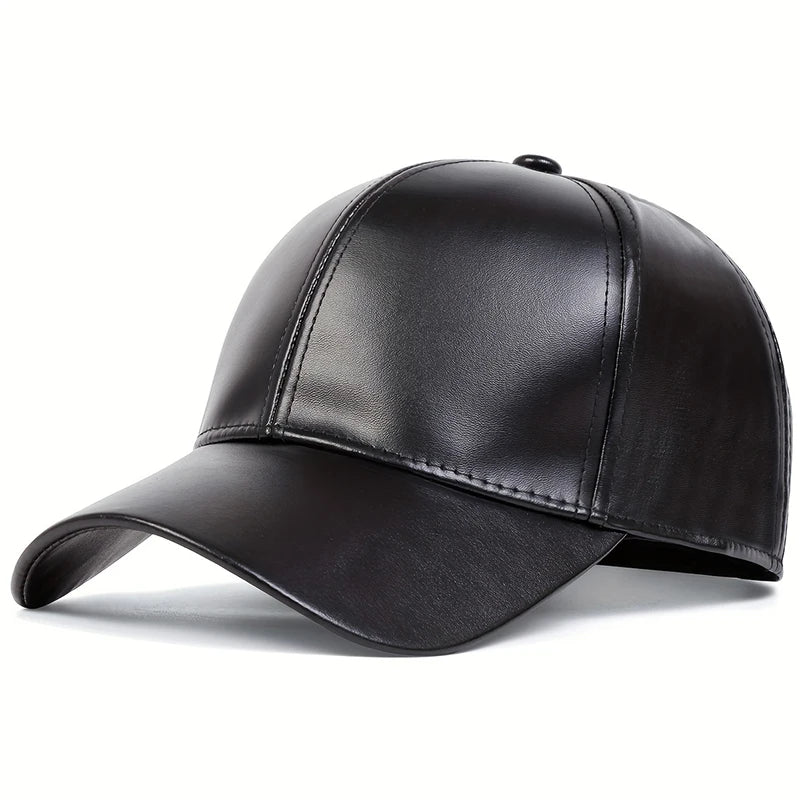 Fashion Men PU Solid Leather Baseball Cap Autumn Winter warm leather Cap Hip Hop Snapback Hat Outdoor Sports Casual Caps Dad Hat