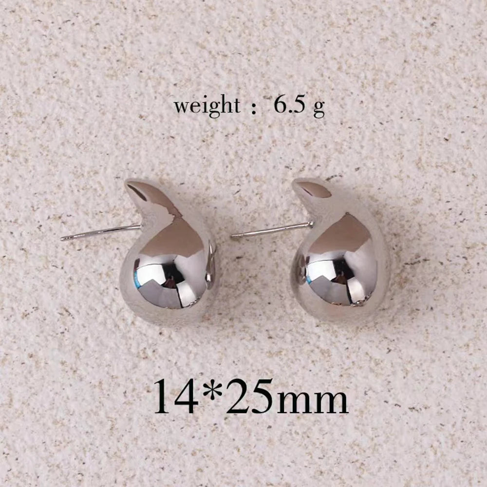 Gold Color Water Drop Earring Stud Simple Design Ins Women Post Earrings 3 Size Available Silver Color Big Surface Girls Jewelry