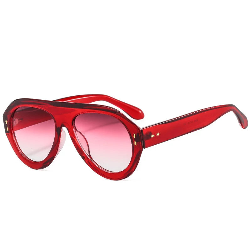 SO&EI Ins Popular Fashion Pilot Sunglasses Women Shades UV400 Retro Rivets Decoration Gradient Trending Men Round Sun Glasses