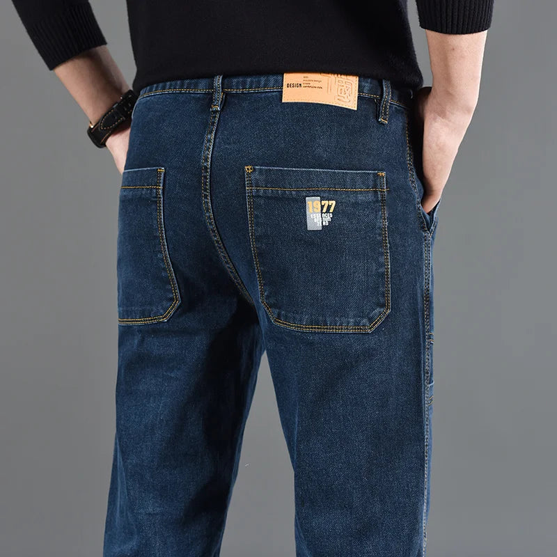 Six‑Pocket Fashion Print Jeans