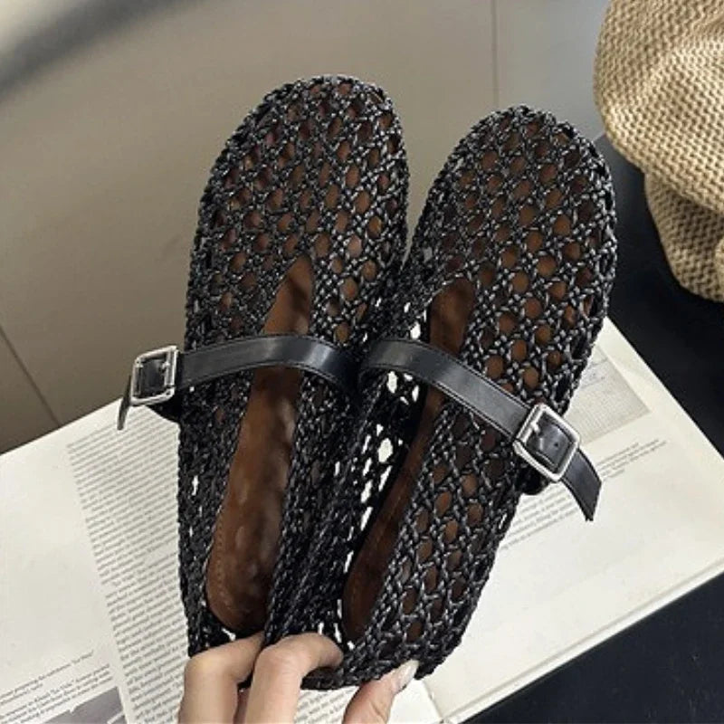 Women’s Woven Hollow‑Out Flat Sandals