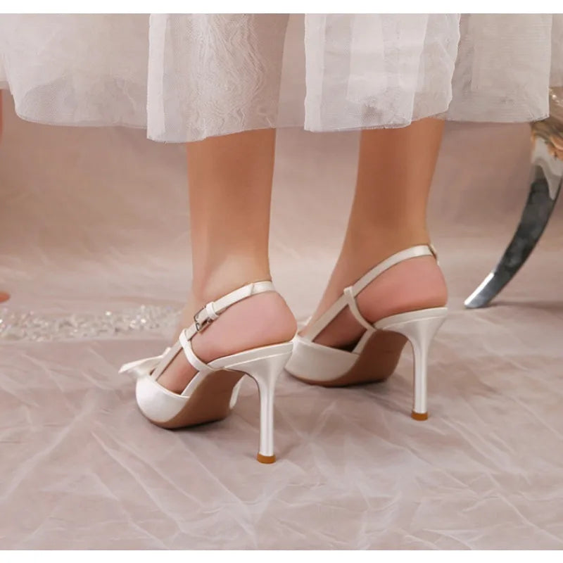 Luxury Satin Butterfly‑Knot Slingback Wedding Pumps