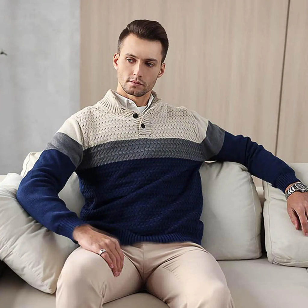 Men’s Tri‑Button Mock Neck Sweater