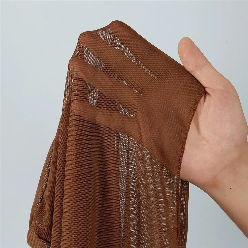 Women’s Brown Halter String Triangle Bikini Set — 4‑Piece Mesh Smock Cover‑Up Swimwear with Metal Ring Details