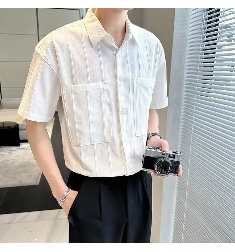 Premium Stripe Jacquard Short‑Sleeve Shirt