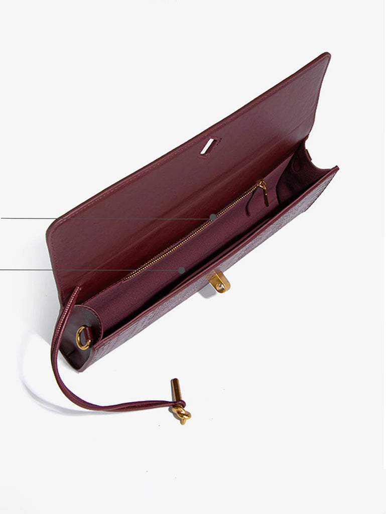 Burgundy bag cherry red envelope wine red envelope upscale new handbag European and American fashion crocodile flip hand organ b