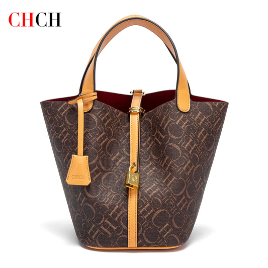 CHCH Women's Tote Bag 2024 New Large Capacity Basket Bag Classic Copper Lock Commuter Women's Bag