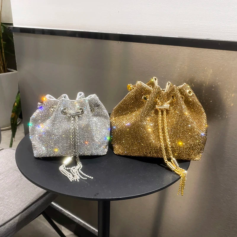 purses and handbags bags for women luxury Designer bucket clutch purse evening banquet bag Crystal rhinestone shoulder bag