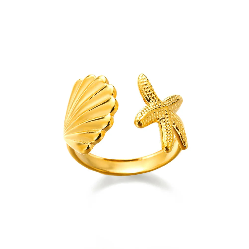 Minimalist Textured Stainless Steel Geometric Rings – Gold Open Adjustable Couple Ring for Women & Men