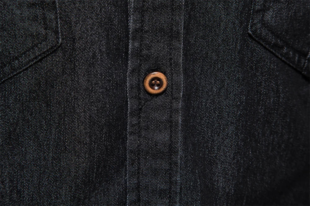 Men’s Elastic Cotton Denim Shirt – Slim‑Fit Long‑Sleeve Cowboy Western Casual Top | AIOPESON Designer Style