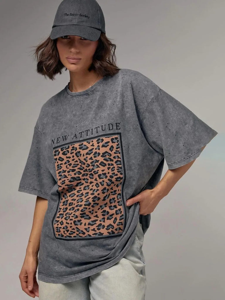 2025 new casual versatile 100% heavyweight cotton short-sleeved t-shirt female washed black do old retro American ins loose top