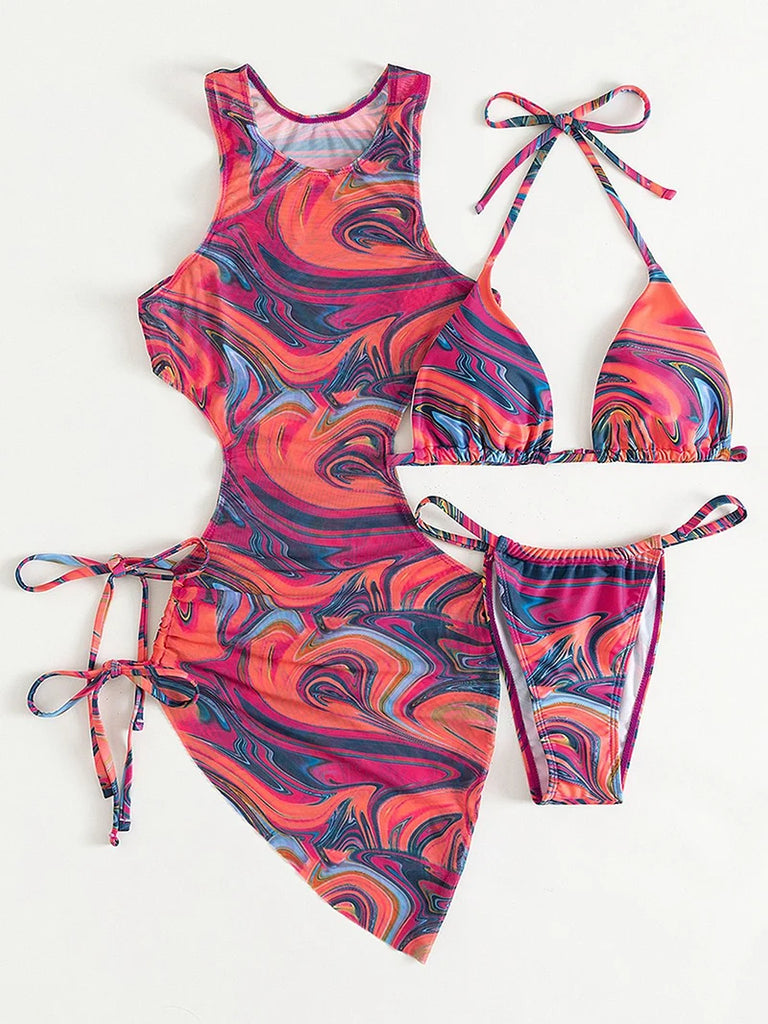 Women’s 3‑Piece Leopard Halter Bikini Set — Sexy Backless Bandage Swimsuit with Beach Cover‑Up (2026 Swimwear)