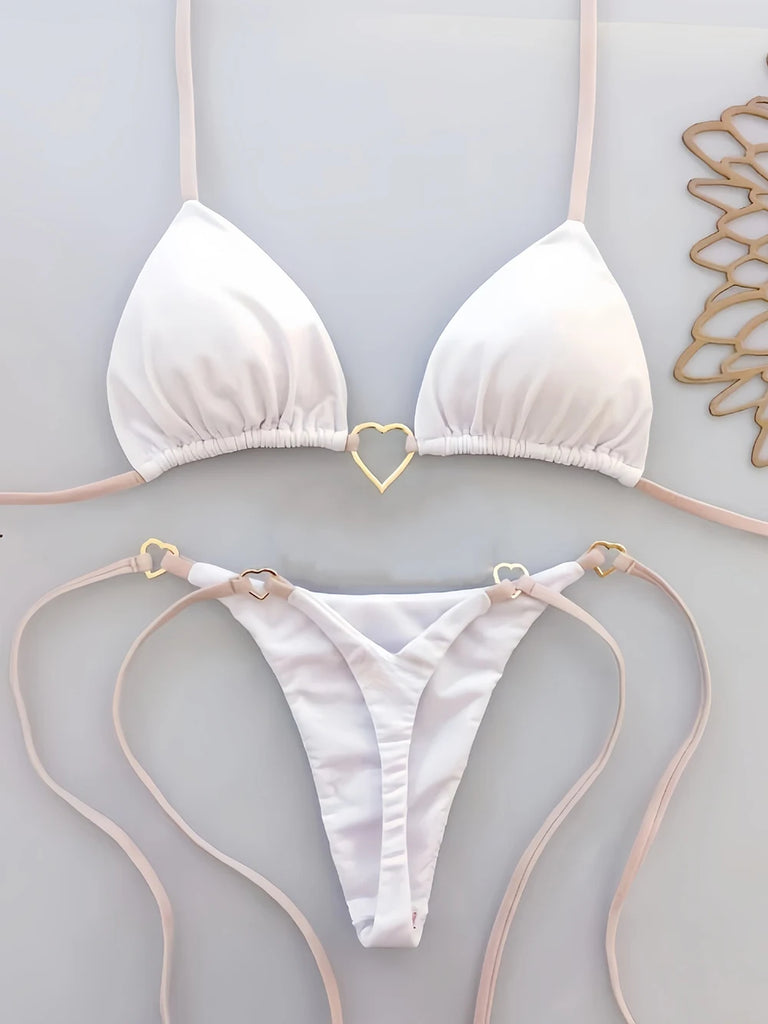 Women’s Sexy Halter Triangle Bikini – Low‑Waist Brazilian Thong Two‑Piece Swimsuit (Solid Color)