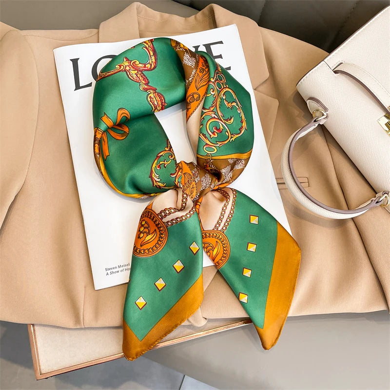 Fashion Scarves for Women Shawl Print Silk Satin Hijab Scarf Female Bandana 70*70cm Luxury Brand Square Shawls Scarfs For Ladies