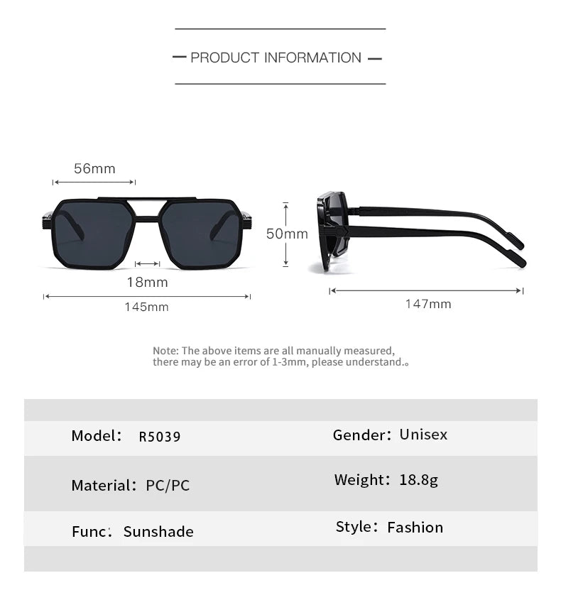 Car Sun Glasses New Fashion Double Beam Polygonal Sunglasses Retro Personalized Trendy Large Frame Eyewear European and American