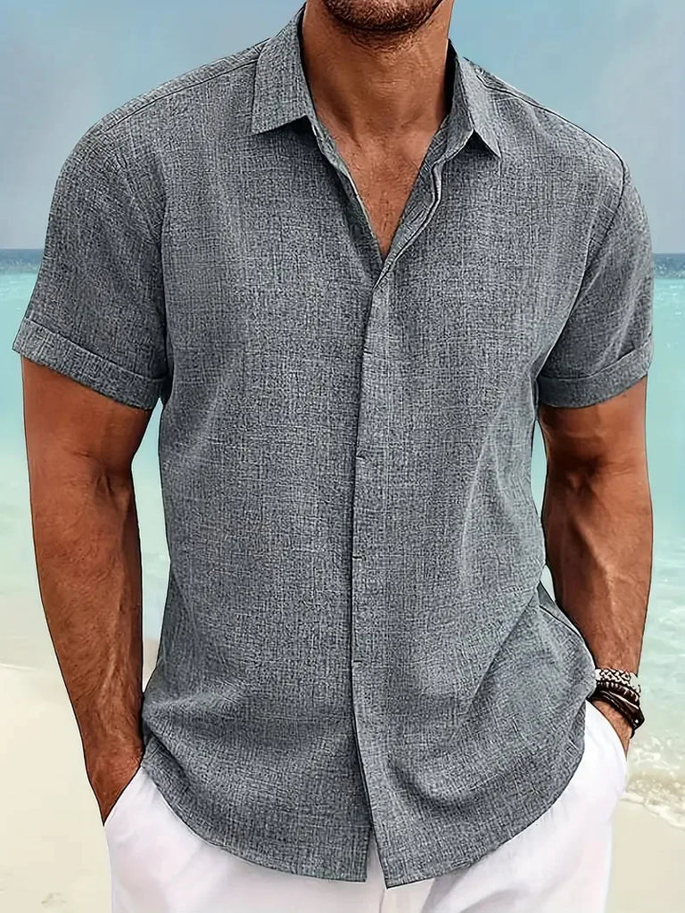 2024 New Men's Summer Lapel Shirt Large Size Loose Casual Comfortable Beach Short-Sleeved Top