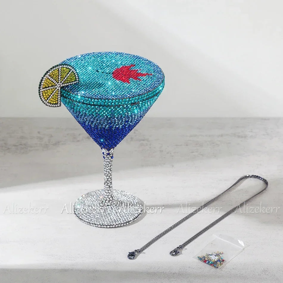 Alizekerr Goblet Shaped Crystal Evening Bags Women 2024 Gorgeous Sparkling Diamond Lemon Metal Purses And Handbags Wedding Party