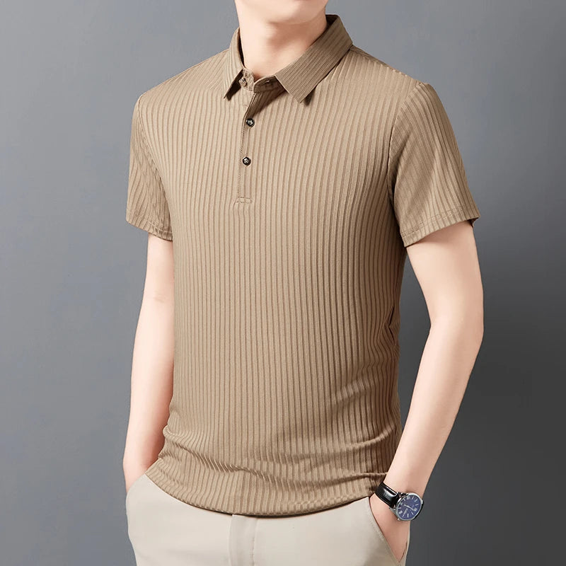 Striped Short‑Sleeve Polo Shirt