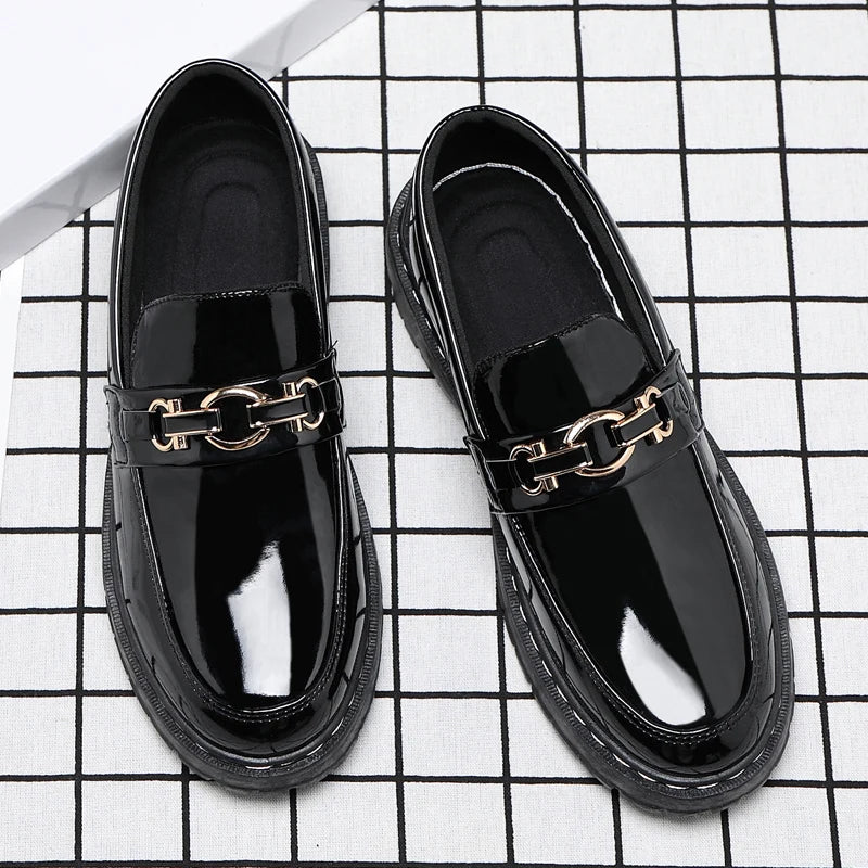 Spring and Autumn Horse Buckle Bright Men's Lok Fu Shoes Black work shoes Fashion Gentleman's Shoes Leisure Student Shoes
