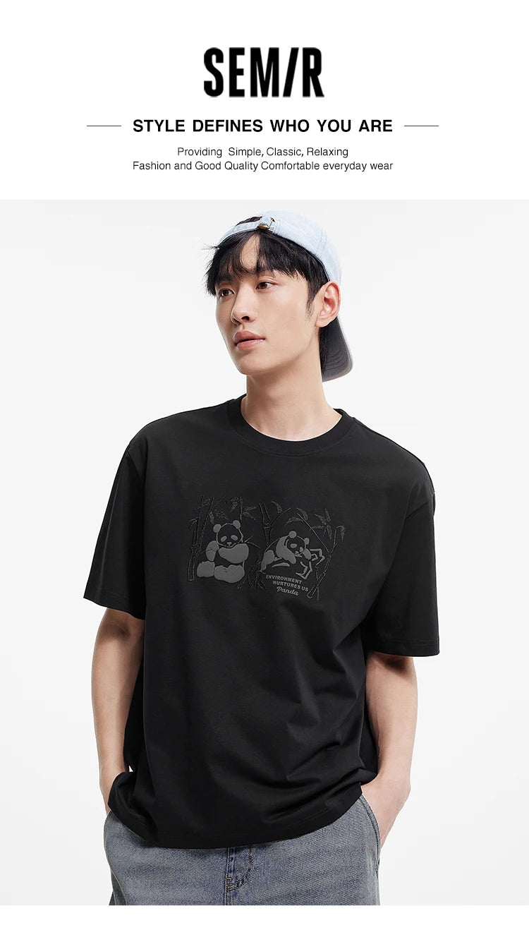 Semir Short Sleeve T-Shirt Men 2025 New Summer Cool Feeling Panda Print Embroidered Loose Top for Trendy and Comfortable Style