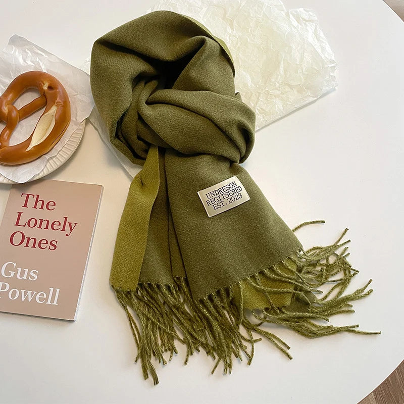 Fashion Solid Cashmere Warm Scarf New Design Pashmina Winter Double Side Diffrent Color Shawl Wraps Bufanda with Tassel Blanket