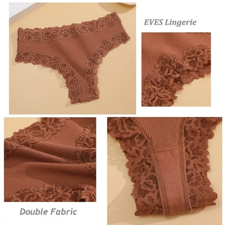 11PCS Women Lace Cotton Panties Seamless Brazilian Panties Sexy Low-Waist T-Back Bikini Female Breathable Underwear Lingerie