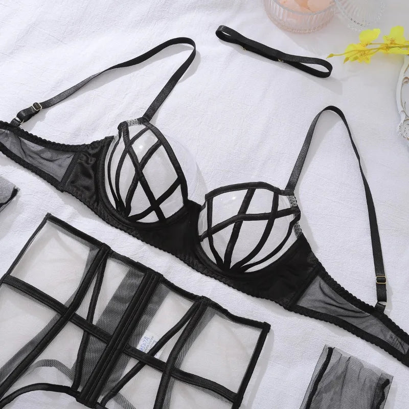 Mesh Patchwork Lingerie Set