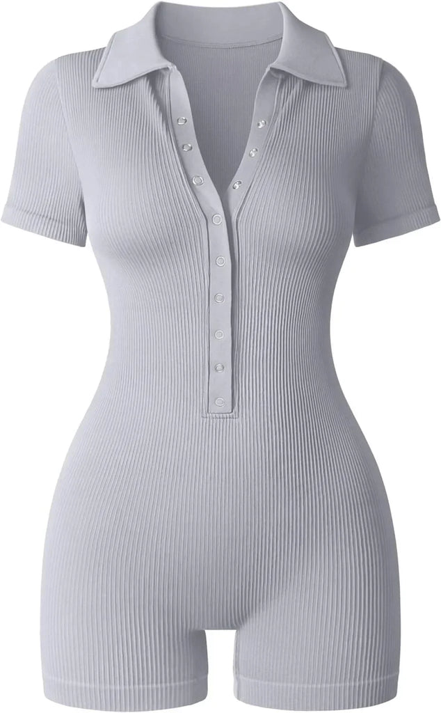 Sports Jumpsuit Solid Color Sheath Women's Yoga Jumpsuit Ribbed V-Neck Stretch Waist Bodycon Playsuits Rompers High Waist