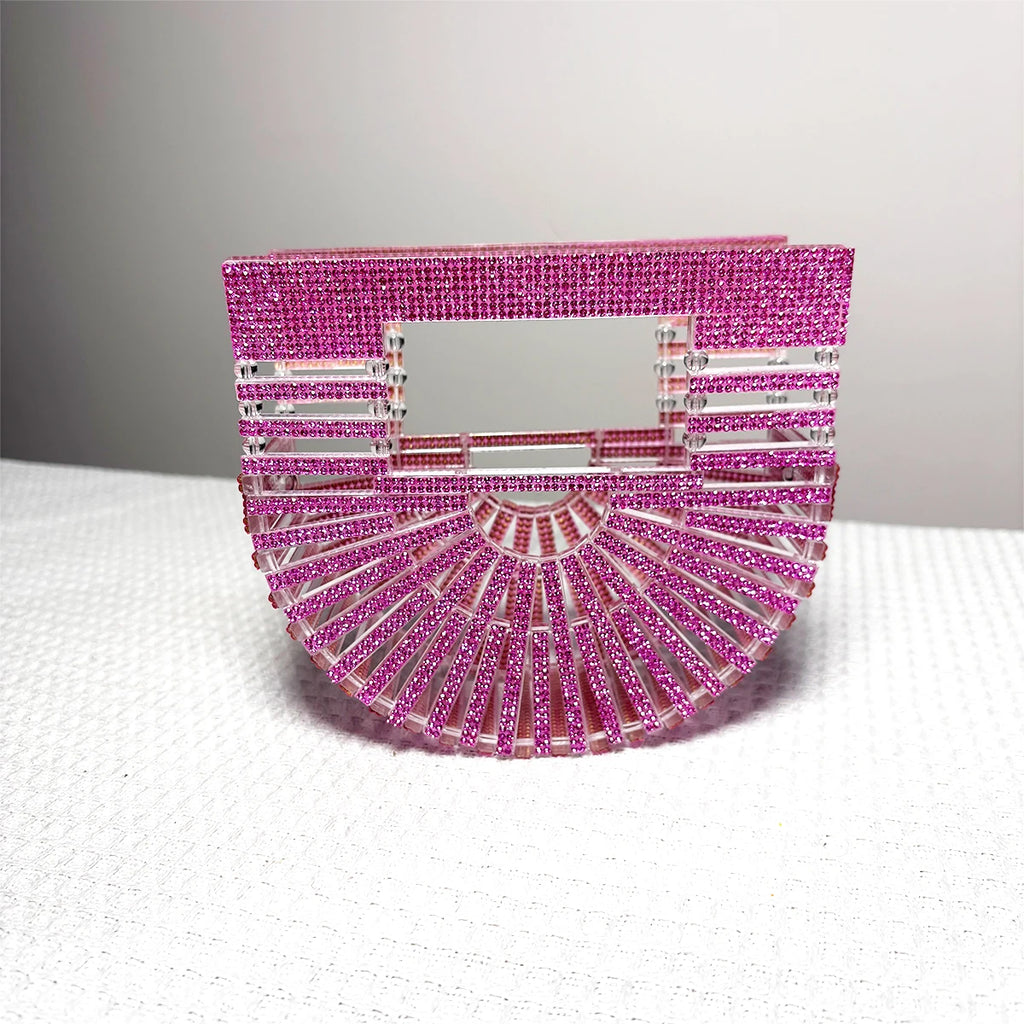 ﻿JIOMAY Half Moon Bag Rhinestone Purse Luxury Designer Handbags  Fan-Shaped   for Women |  Mini Shiny Basket Crystal Wedding Bag