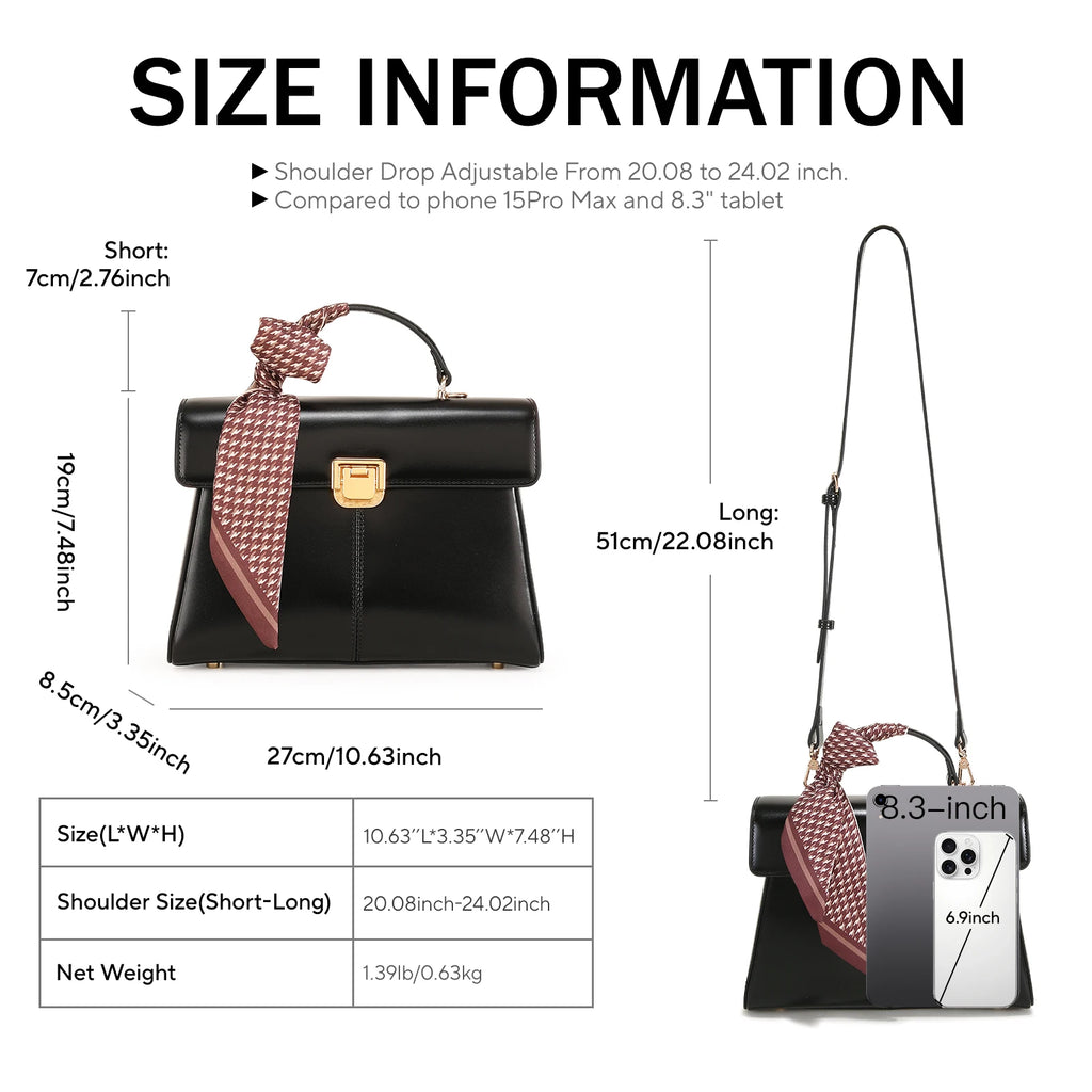 ITAMOOD Genuine Leather Handbag with Scarf | Luxury Designer Trendy Shoulder Bag Solid Color Commuting Bag | bags for women gift