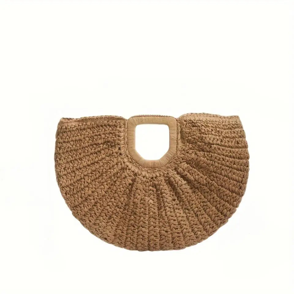 Natural Fiber Snap Clutch Bag,Spanish Seaside Women's Straw Woven Handbag,Summer Beach Travel Vacation Evening Elegant Purse