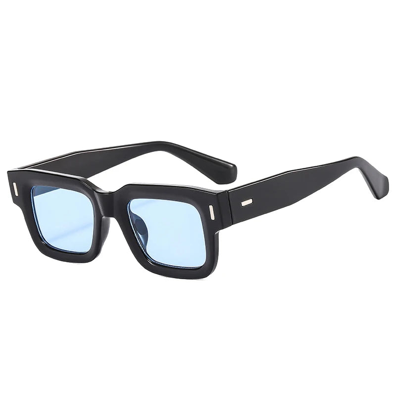SO&EI Ins Popular Fashion Square Sunglasses Women Retro Punk Clear Ocean Lens Eyewear Men Shades UV400 Rivets Sun Glasses