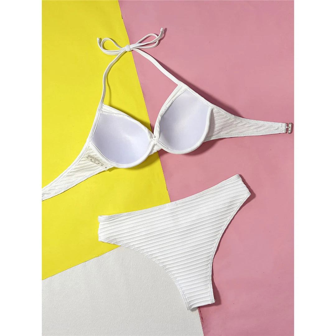 Wrinkled Halter Underwired Bikini