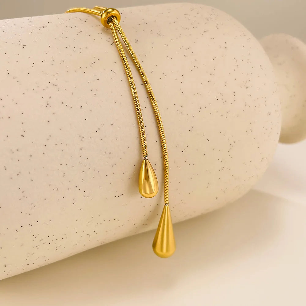 Gold Stainless Steel Water Drop Tassel Necklace – Women’s Fashion Chain