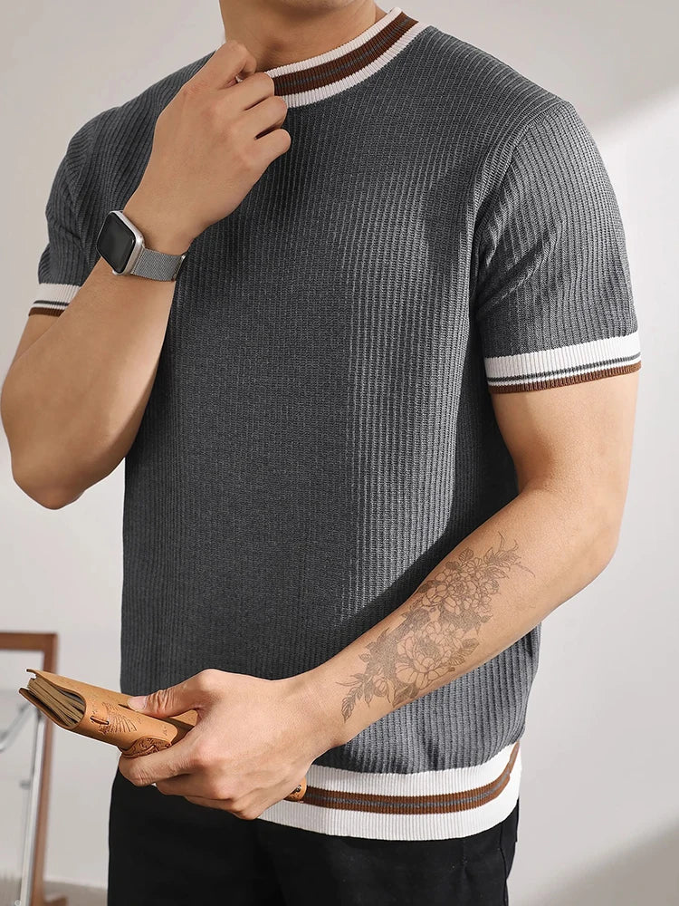 Slim‑Fit Elastic Knit T‑Shirt