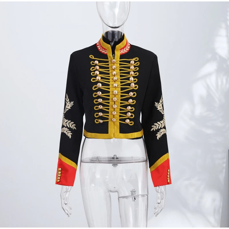 Napoleon Golden Short Jacket Women Vintage Stand Collar Long Sleeve Cropped Jackets 2026 Spring New Lady Outwear High Street