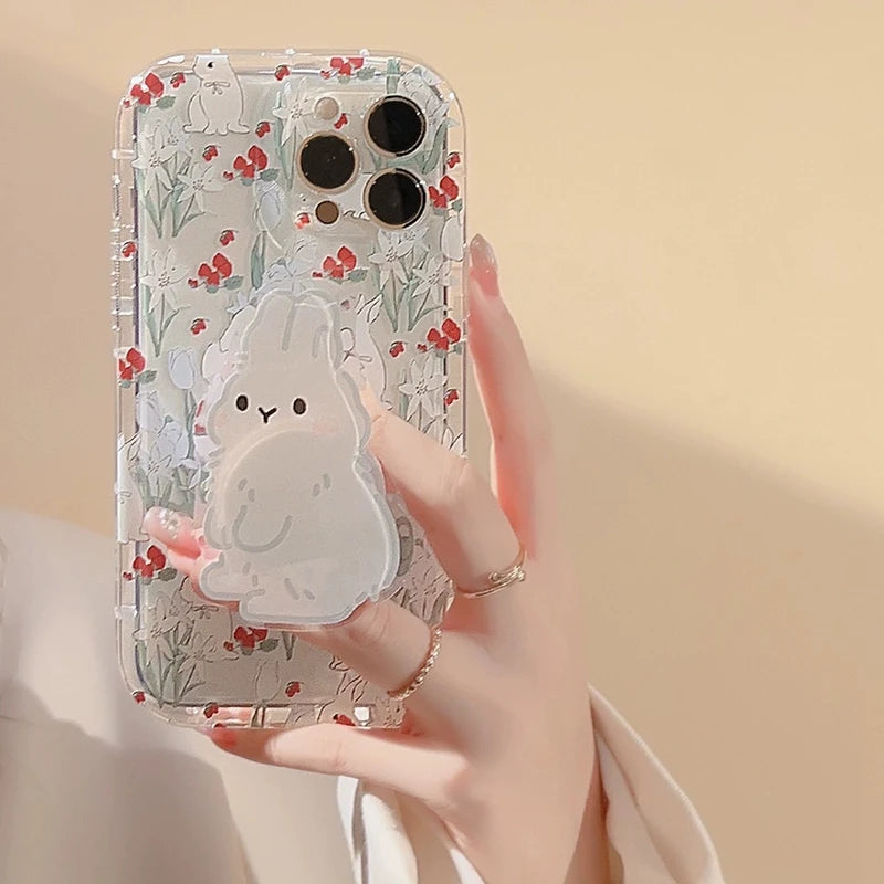 Phone Case For Samsung A33 A53 A23 A13 A34 A54 A24 A14 A04 A04E A32 A52 A22 A12 A72 A05 A15 A55 Cute Rabbit Grip Holder Cover