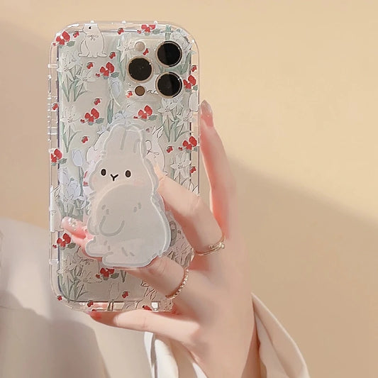 Phone Case For Samsung A33 A53 A23 A13 A34 A54 A24 A14 A04 A04E A32 A52 A22 A12 A72 A05 A15 A55 Cute Rabbit Grip Holder Cover