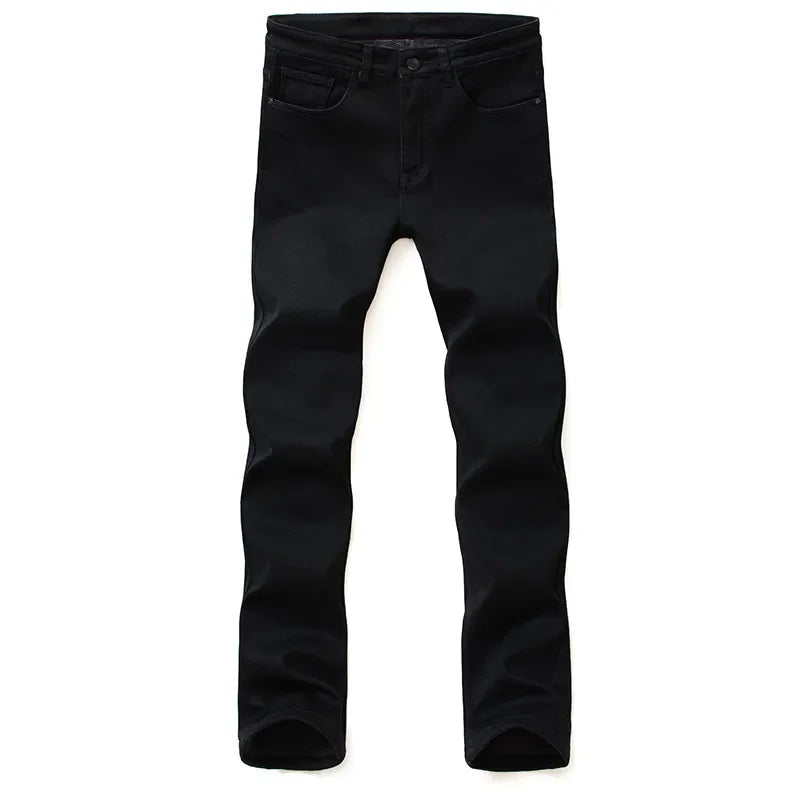 Men’s Stretch Black Biker Jeans – Classic Spring/Autumn Soft Denim Pants | Fashion Slim/Regular Fit Trousers