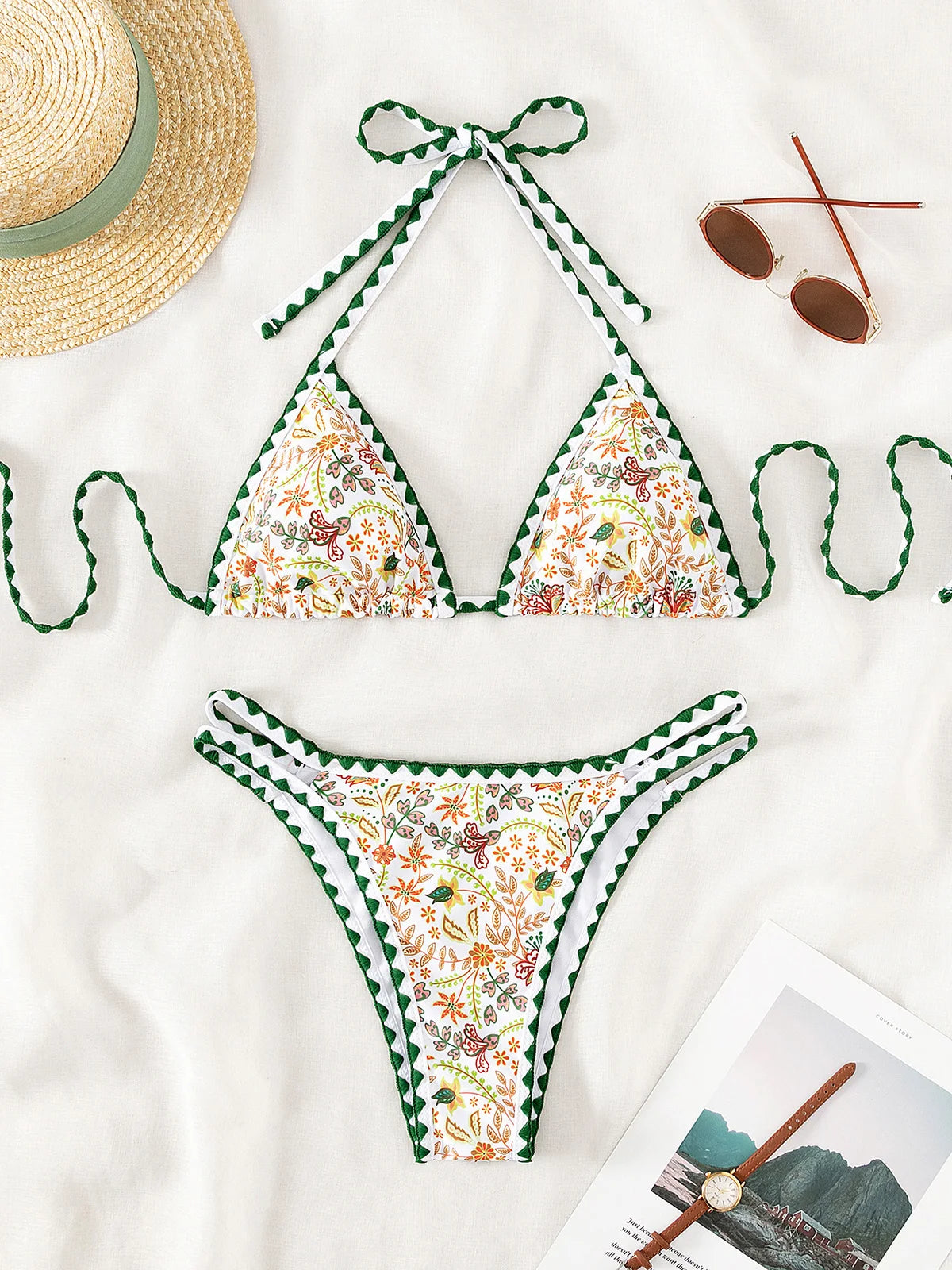 Flower Print Halter Brazilian Bikini