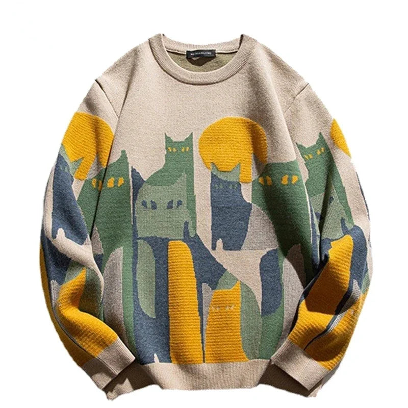 Harajuku Cat Print Sweater