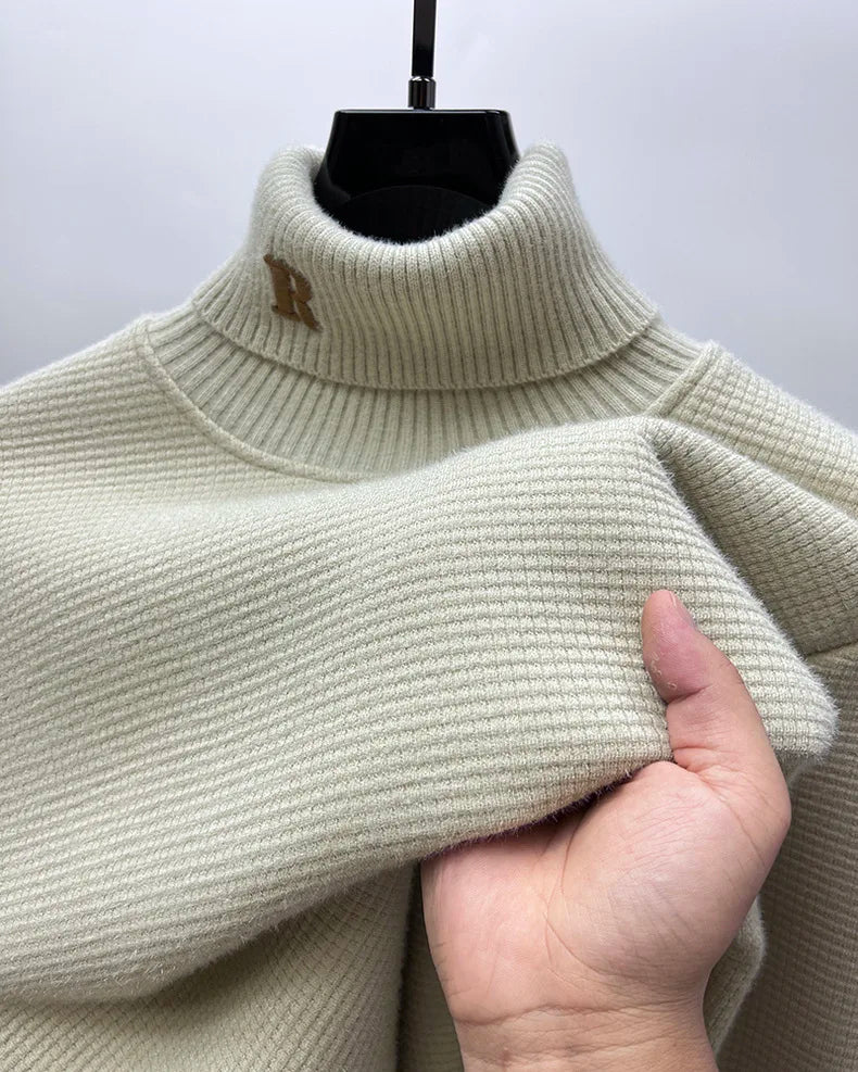 Luxury High‑Neck R‑Embroidery Sweater