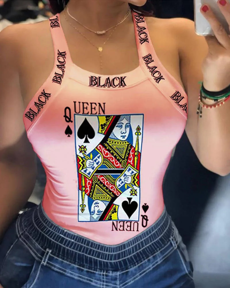 Fashion Women's Sexy Sling Print T-Shirt Small Vest Top Summer Casual Cool Sleeveless Top