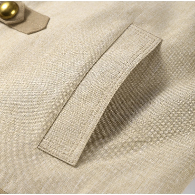 Napoleon Golden Short Jacket Women Vintage Stand Collar Long Sleeve Cropped Jackets 2026 Spring New Lady Outwear High Street