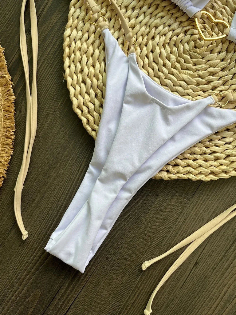Women’s Sexy Halter Triangle Bikini – Low‑Waist Brazilian Thong Two‑Piece Swimsuit (Solid Color)