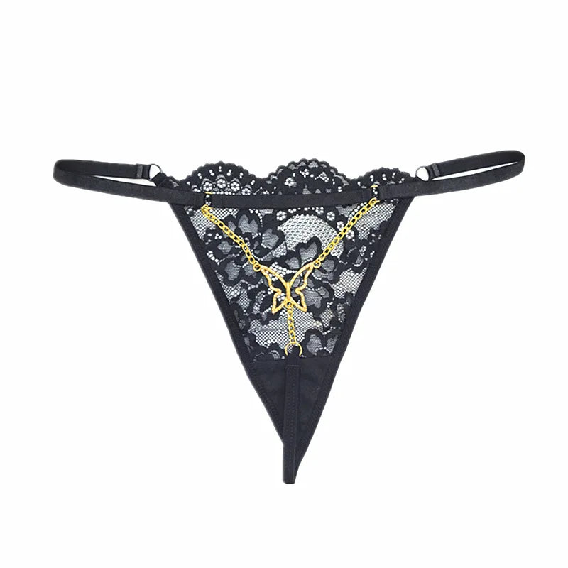 Letter Pendant Waist Chain & Lace Panty Set
