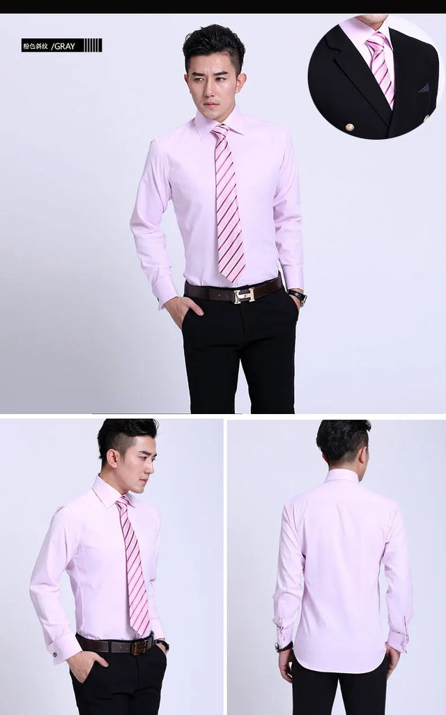 Men’s French Cufflink Slim‑Fit Business Shirt