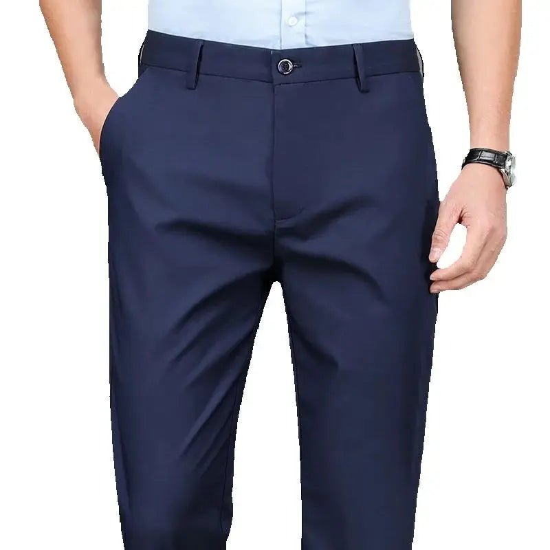Men’s Stretch Smart Casual Pants – Solid Black Quick‑Dry Office Trousers, Korean Straight Fit for Spring & Autumn